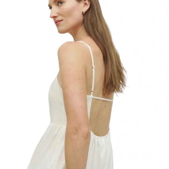 NWT Reformation East White Organic Cotton Tiered Midi Dress Size L - Picture 3 of 16